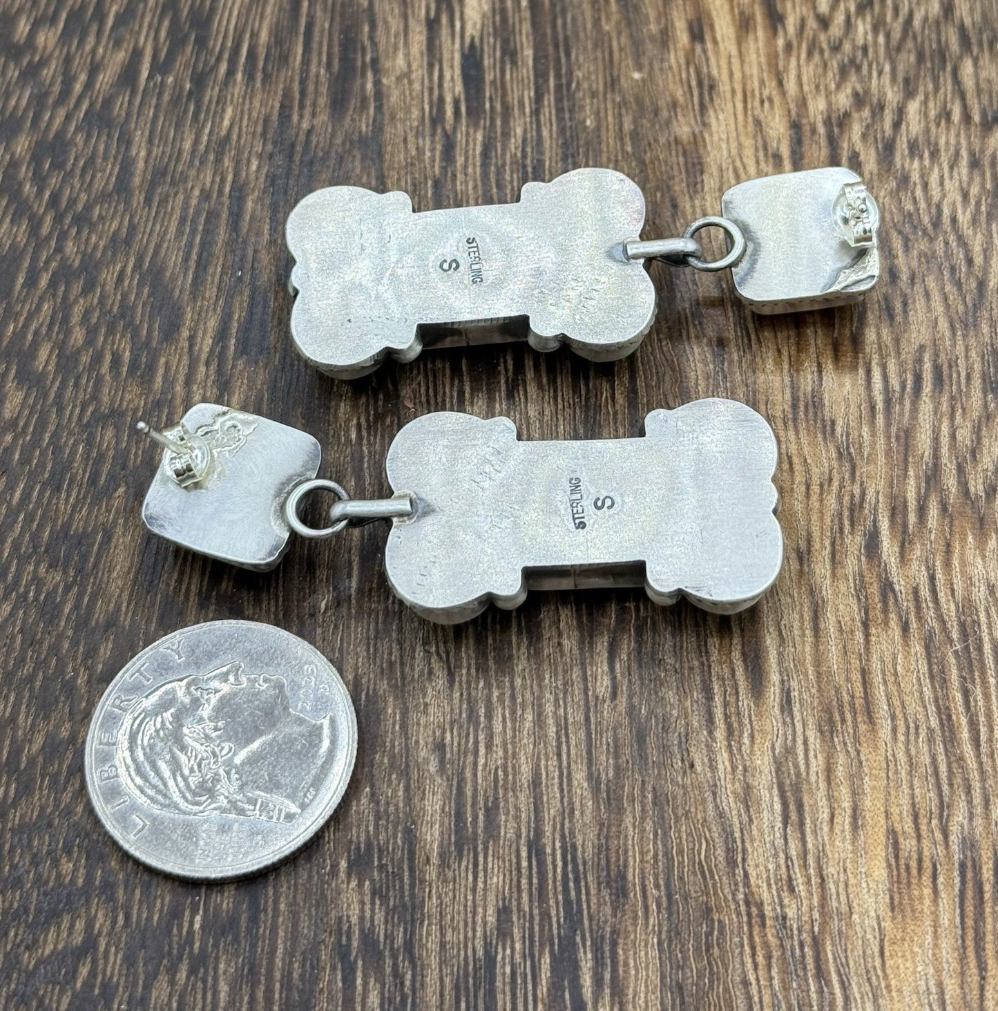 Navajo Handmade Sterling Silver Turquoise & Spiny Oyster Post Dangle Earrings