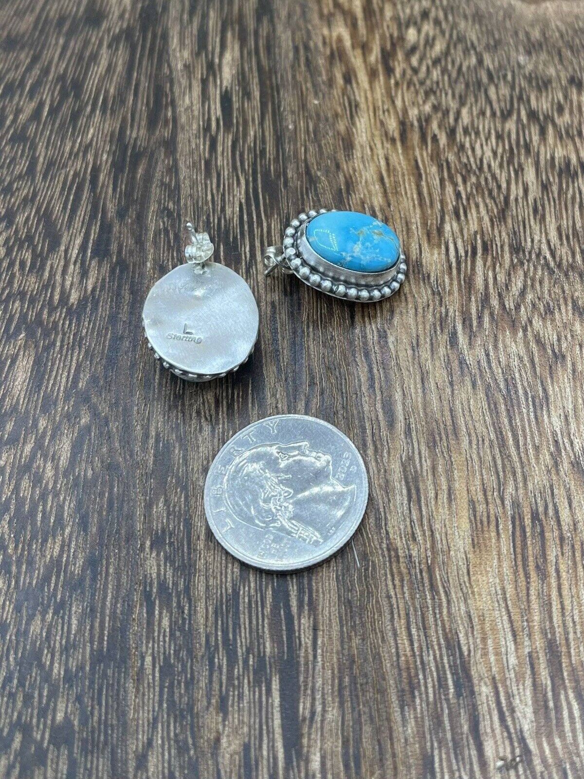 Native American Navajo Handmade Silver Kingman Turquoise Post Stud Earrings