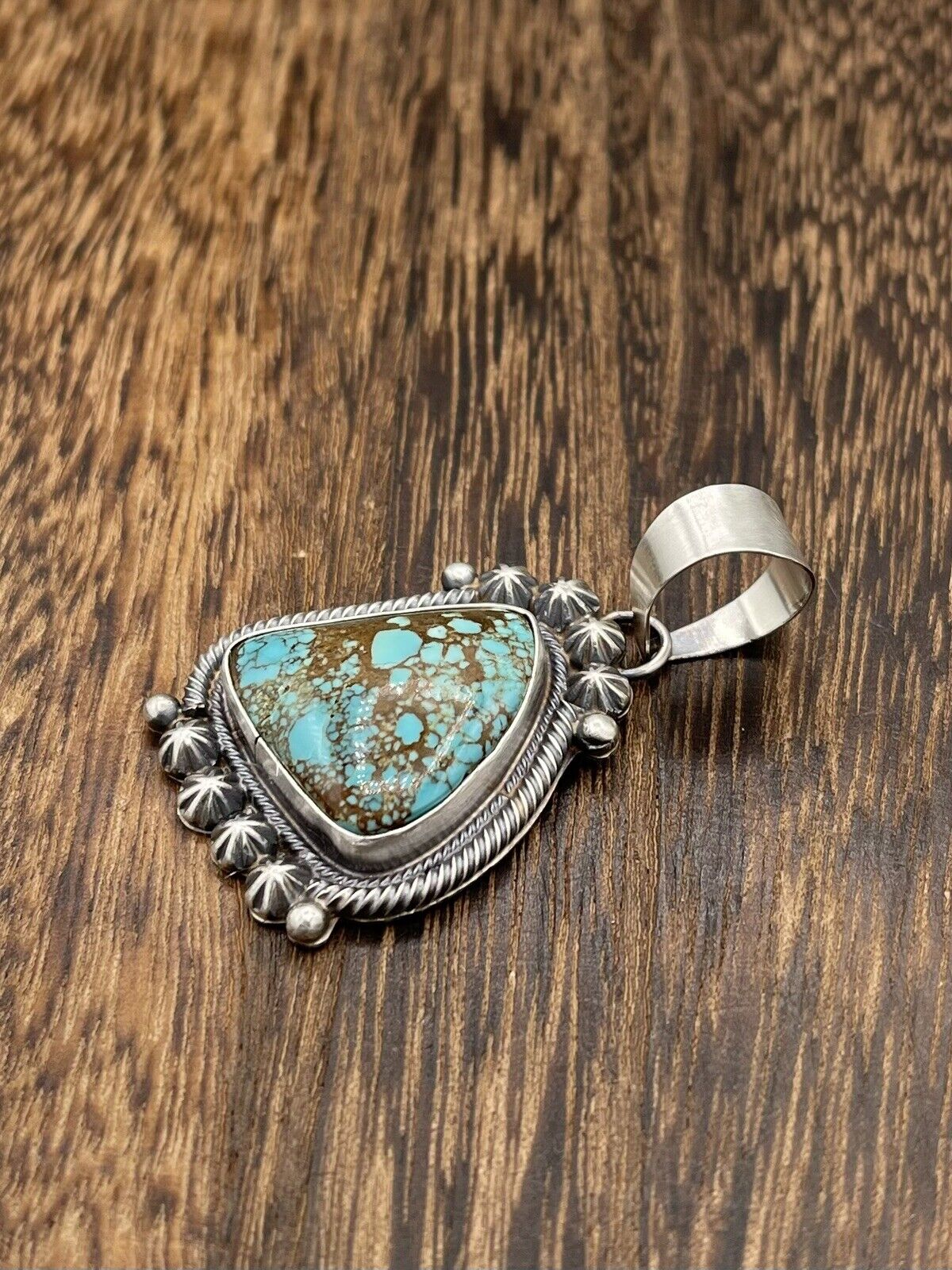 Native American Sterling Silver Navajo Handmade Turquoise Pendant - Betta Lee