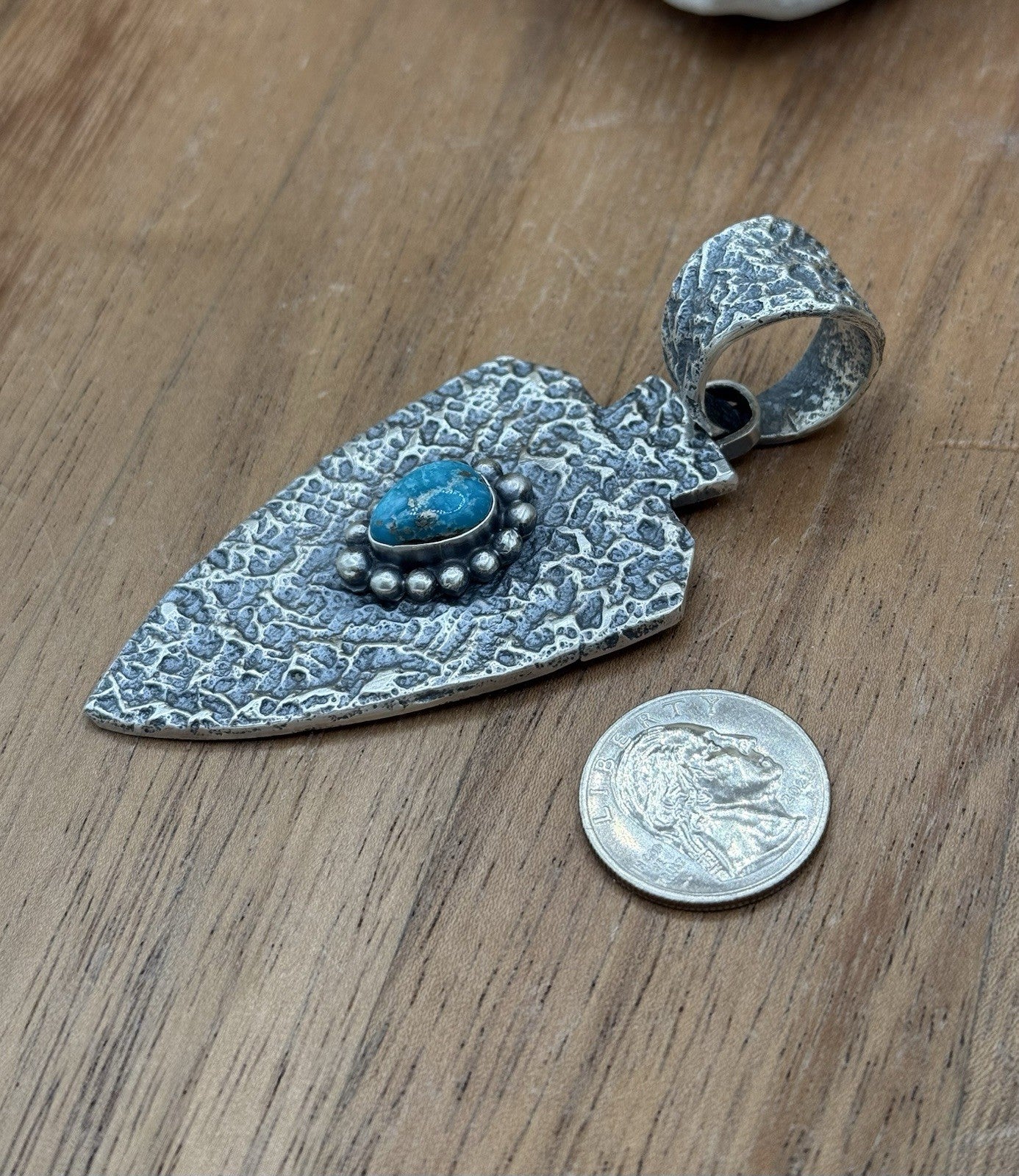Navajo Silver Blue Ridge Turquoise Arrowhead Pendant Tufa Cast By Merle House