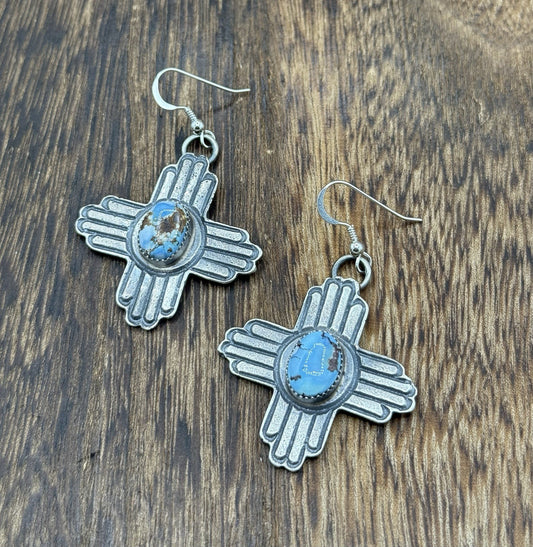 Navajo Handmade Sterling Silver Zia Golden Hills Turquoise Earrings Kevin Billah