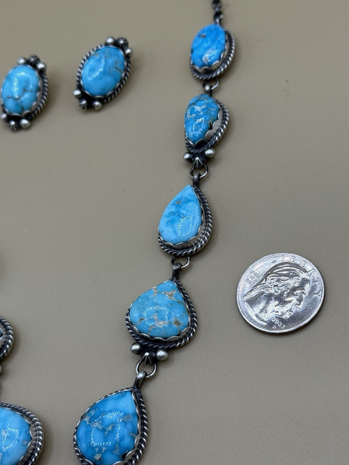 Native Navajo Handmade Sterling Silver Blue Bird Turquoise Y Lariat Necklace 24”