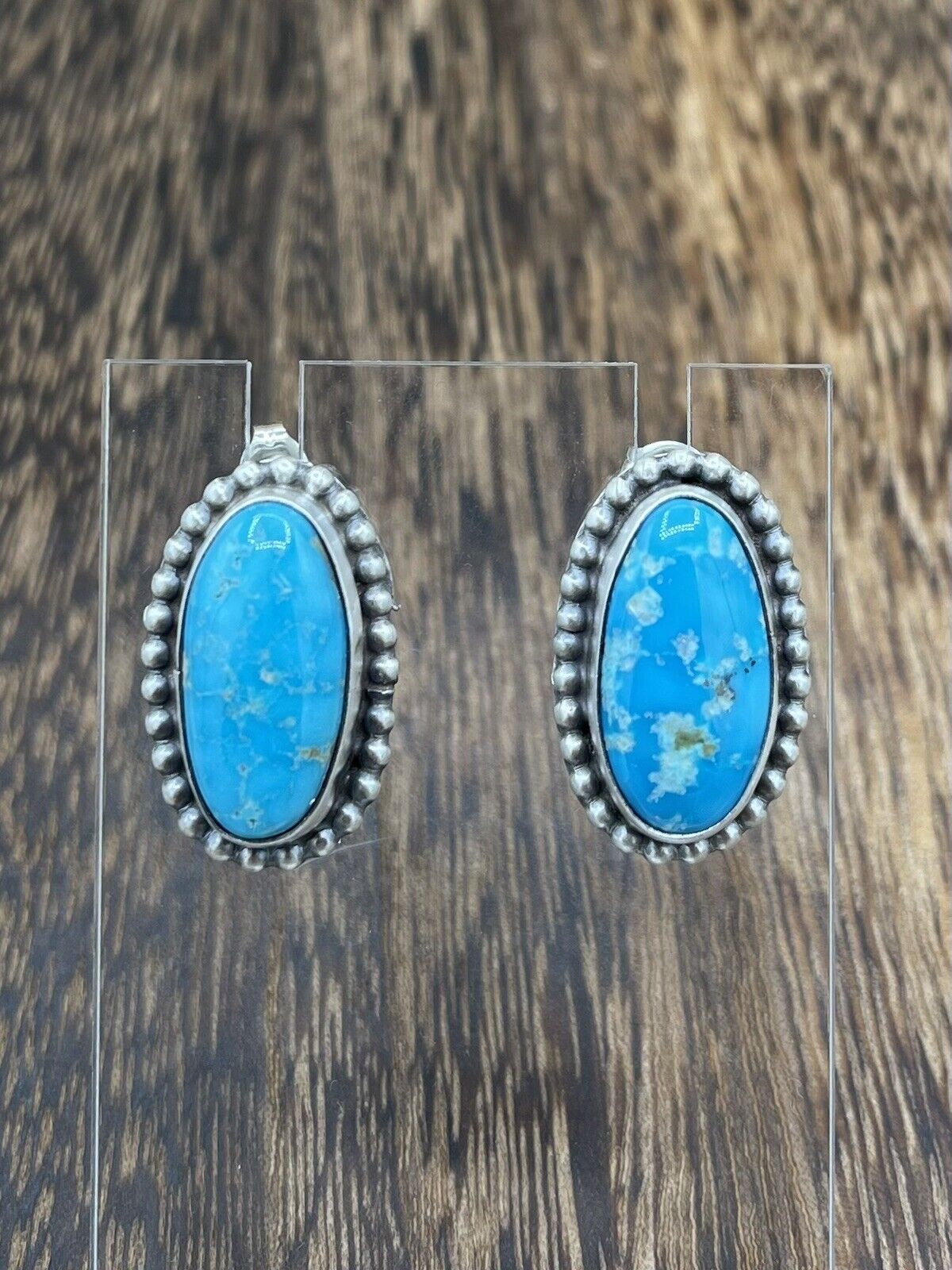 Native American Navajo Handmade Silver Kingman Turquoise Post Stud Earrings