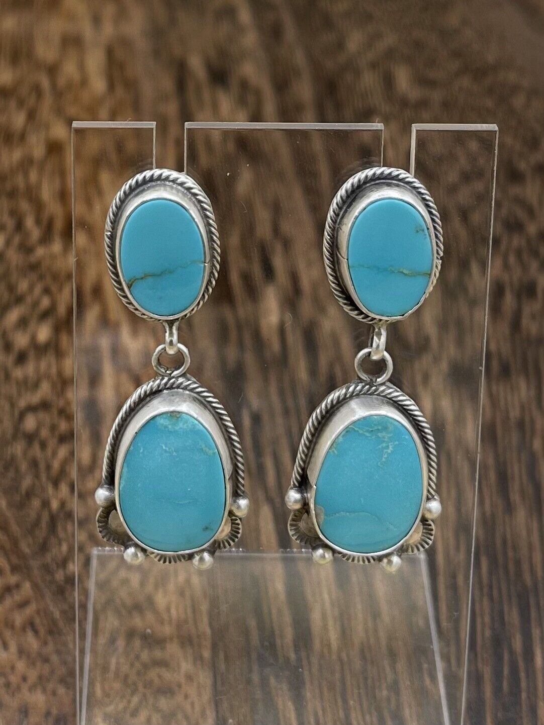 Native American Sterling Silver Navajo Handmade Turquoise Post Dangle Earrings