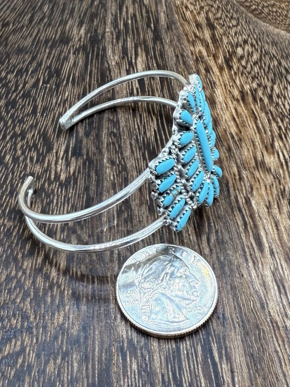 Navajo Handmade Sterling Silver Turquoise Traditional Cluster Cuff Bracelet