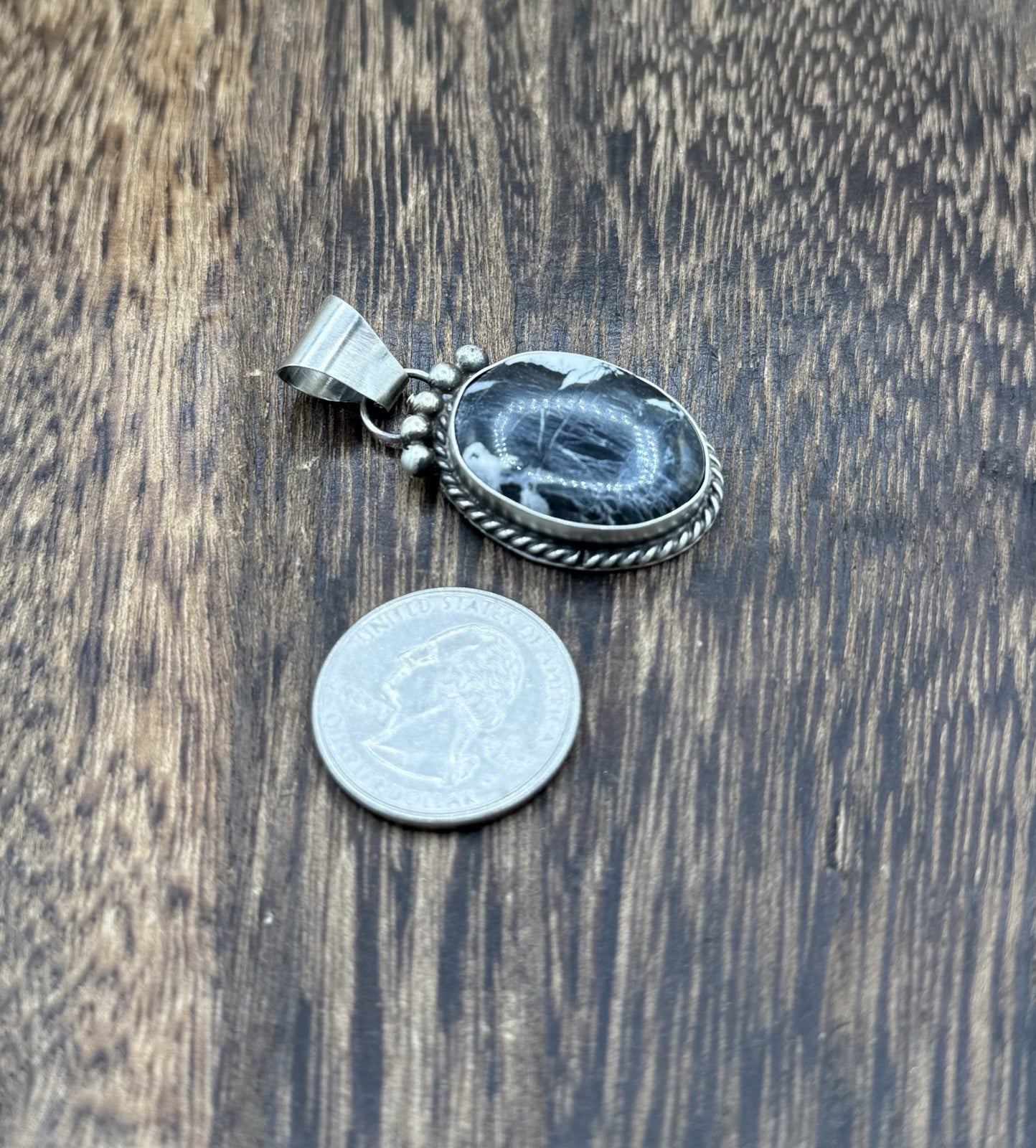 Native American Navajo Handmade Sterling Silver White Buffalo Pendant Old Look