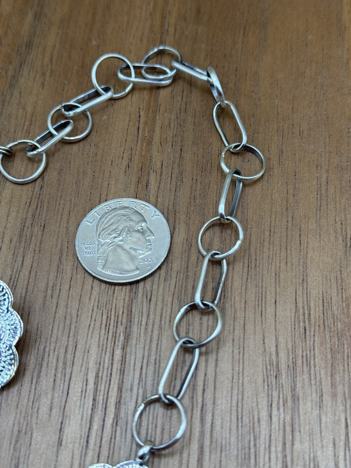 Navajo Handmade Sterling Silver Stamped Concho Shiny Lariat Necklace Set 24”