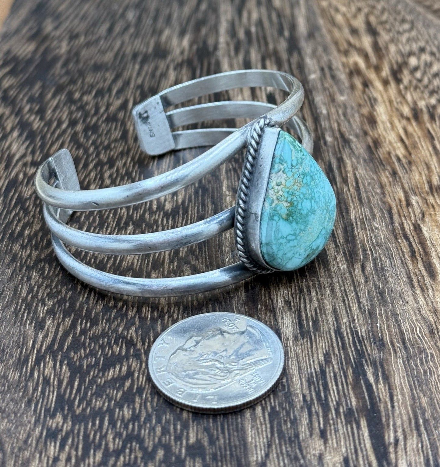 Native American Navajo Handmade Sterling Silver Royston Turquoise Cuff Bracelet