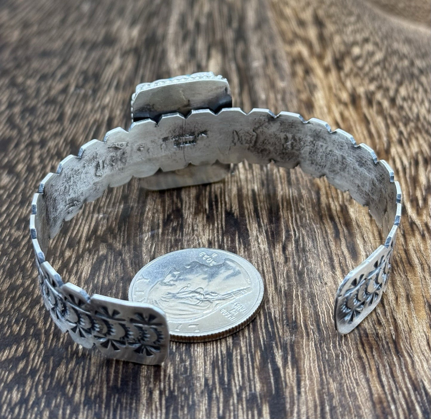 Navajo Handmade Sterling Silver Morenci Turquoise Stacker Cuff Bracelet