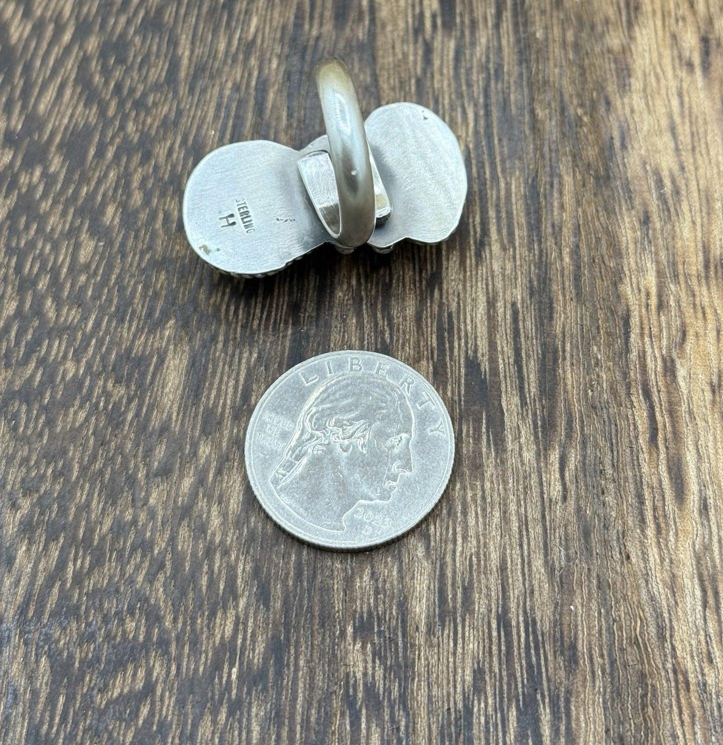 Navajo Handmade Sterling Silver White Water Turquoise Adjustable Ring Size 7 - 9