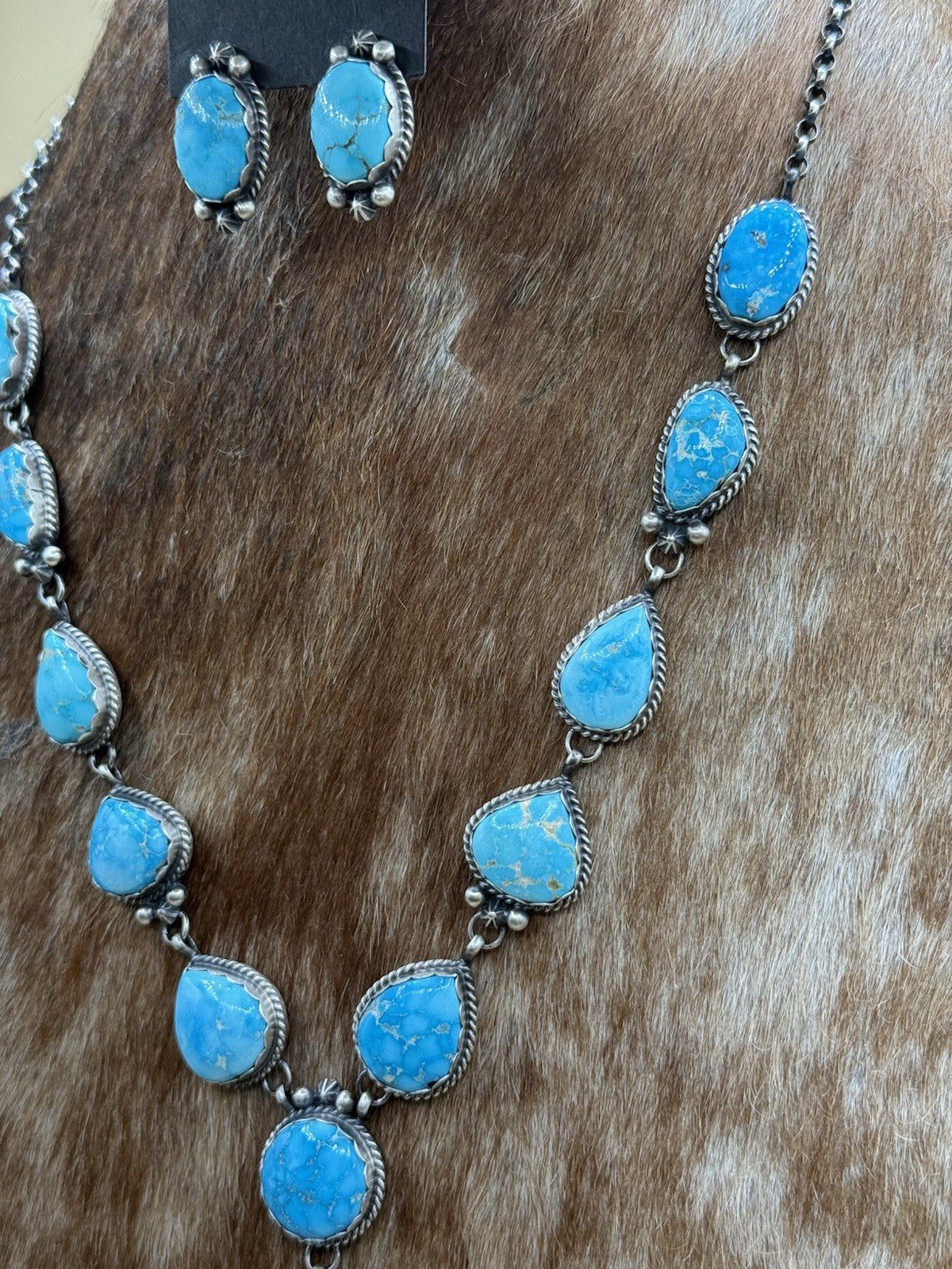 Native Navajo Handmade Sterling Silver Blue Bird Turquoise Y Lariat Necklace 24”