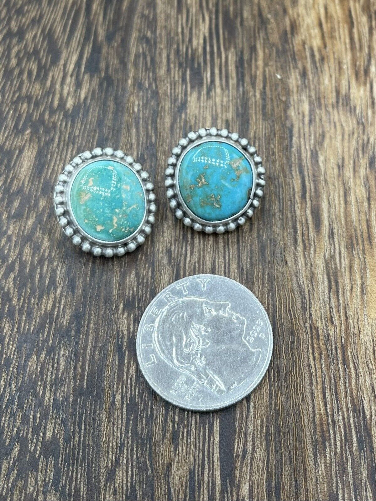 Native American Navajo Handmade Silver Sonoran Turquoise Post Stud Earrings