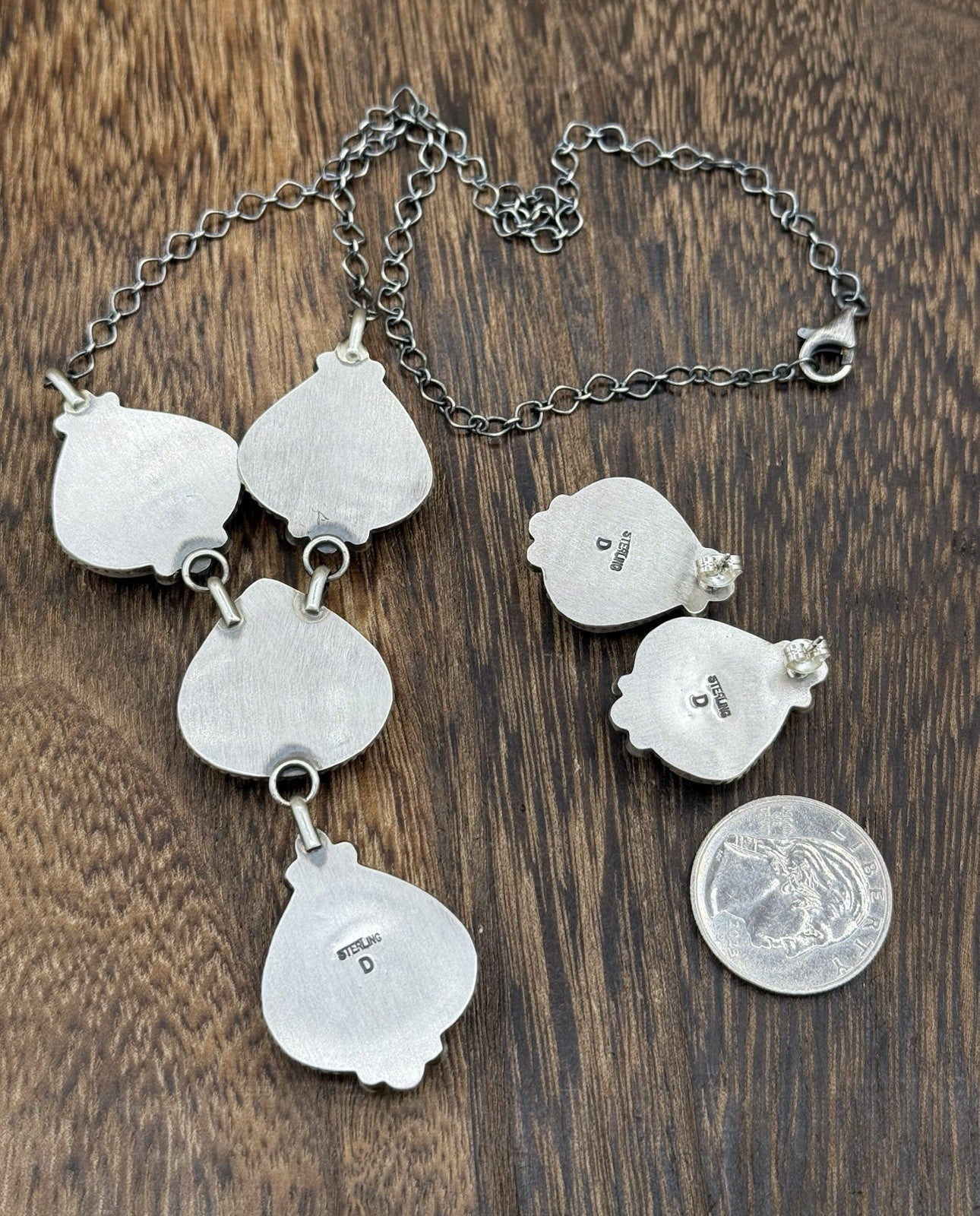 Navajo Handmade Sterling Silver Cotton Candy Dahlia Lariat Necklace Set 18”