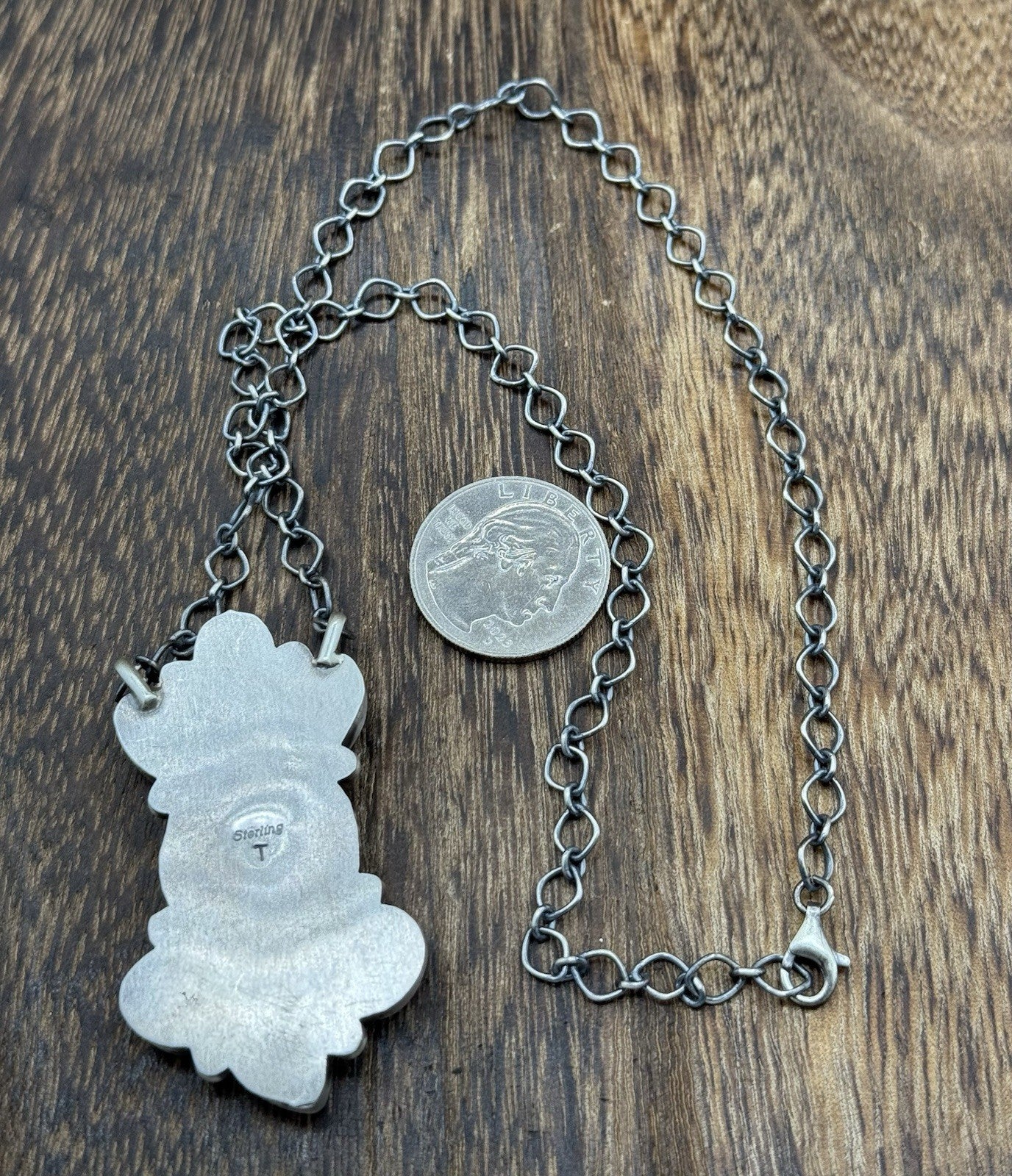 Navajo Handmade Silver White Water Turquoise Liberty Coin Cluster Necklace 18”