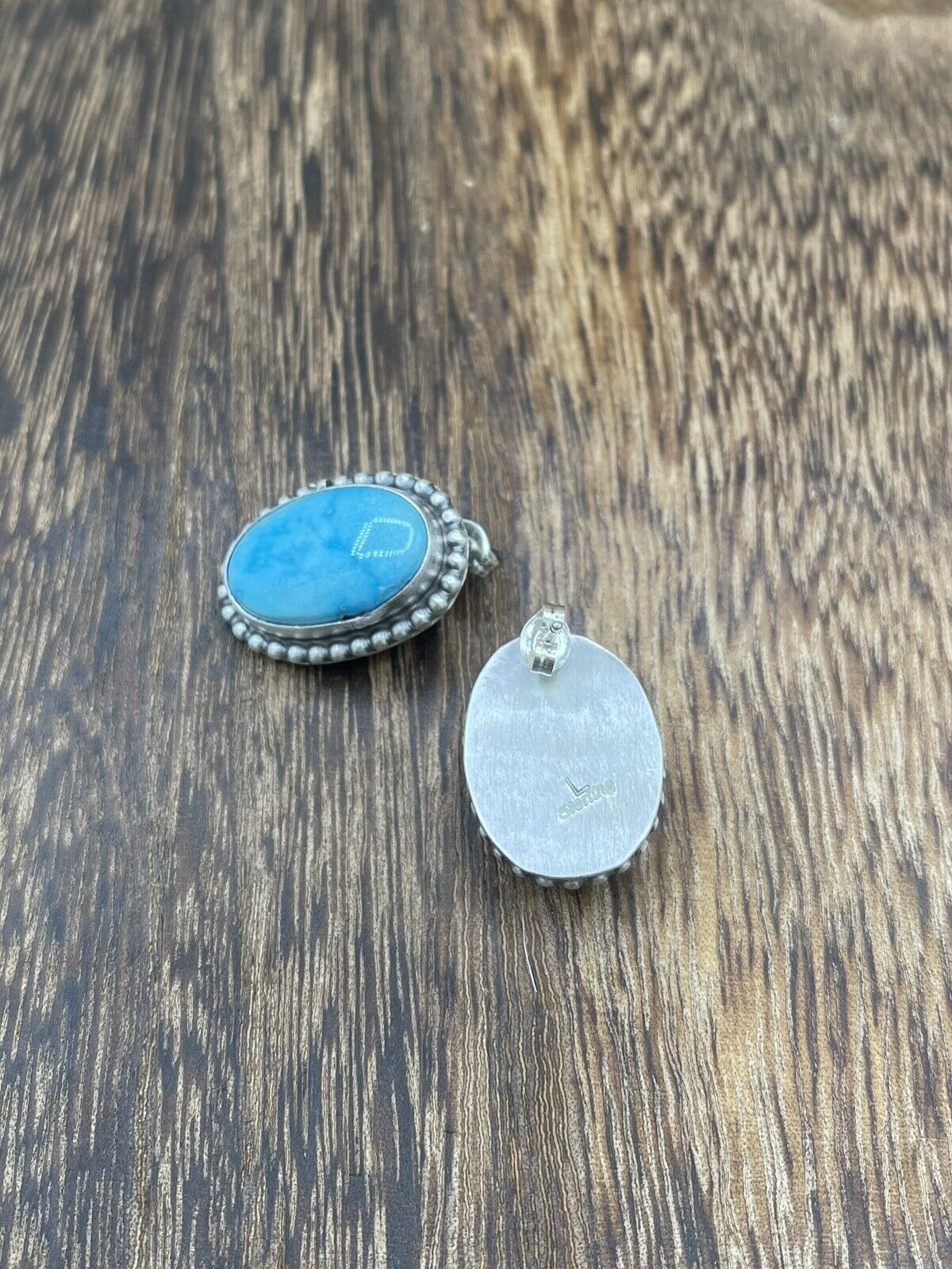 Native American Navajo Handmade Silver Kingman Turquoise Post Stud Earrings