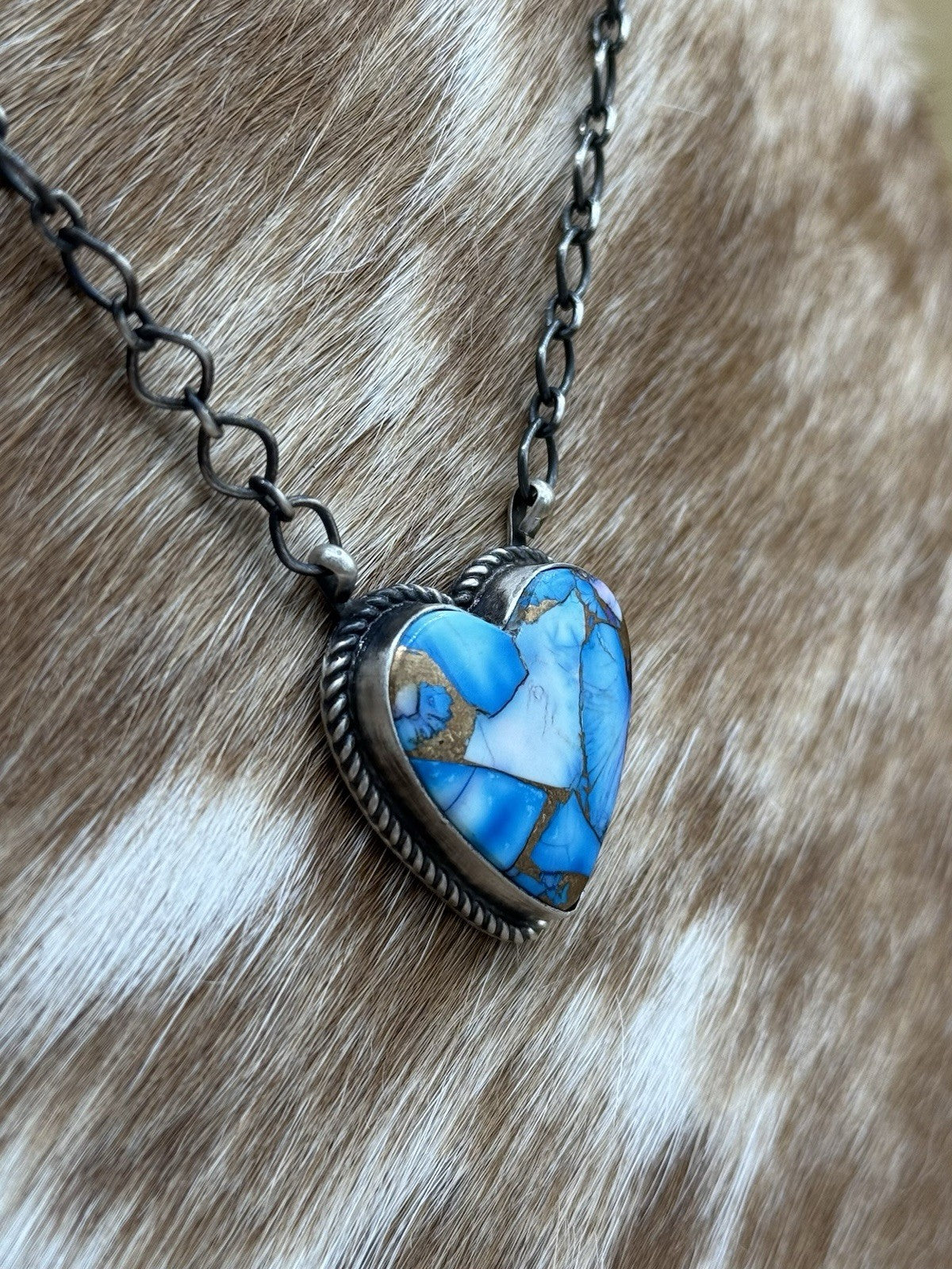 Navajo Handmade Sterling Silver Violet Rose & Blue Dahlia Bar Necklace 18”