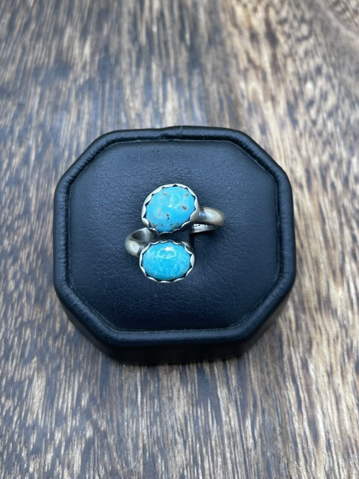 Native American Navajo Handmade Sterling Silver Turquoise Adjustable Ring 6 To 8