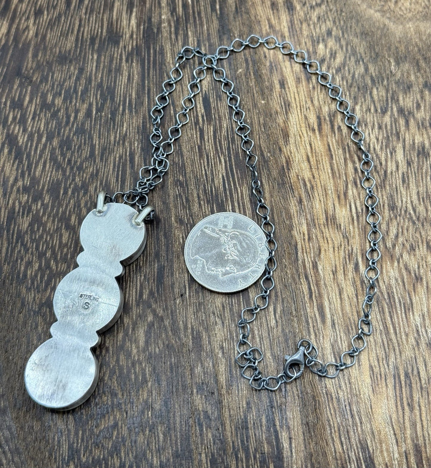 Navajo Handmade Sterling Silver Liberty Dime Cluster Bar Lariat Necklace 18”