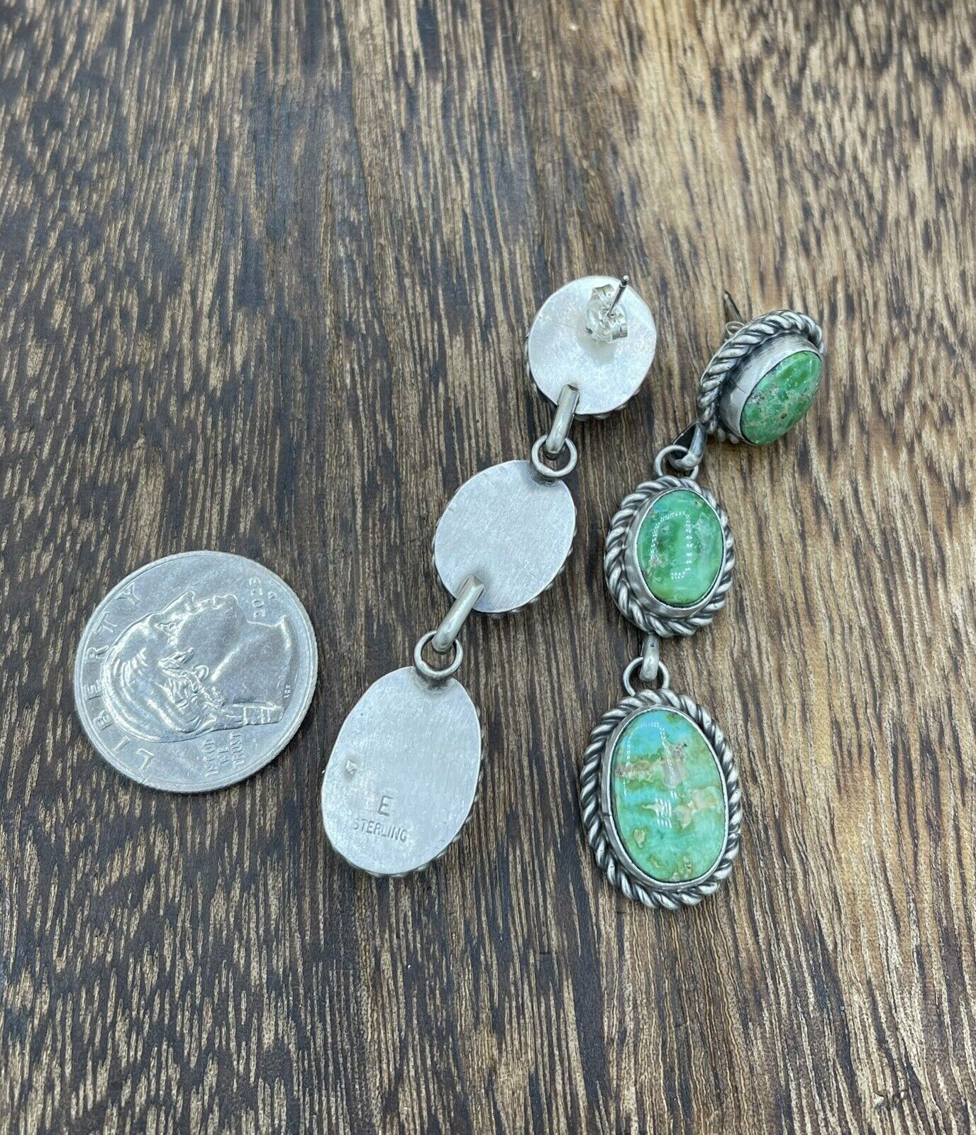 Native American Navajo Handmade Sterling Silver Turquoise Post Dangle Earrings