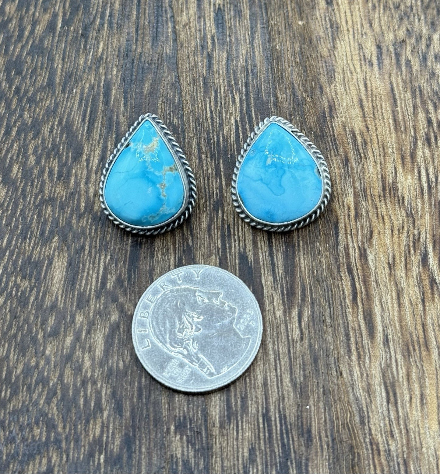 Native Navajo Handmade Sterling Silver Blue Bird Turquoise Post Stud Earrings
