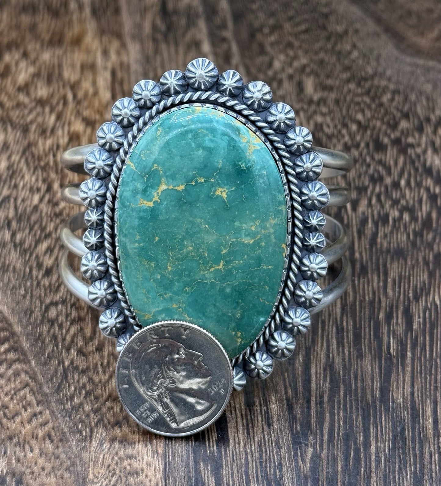 Native Navajo Handmade Sterling Silver Royston Turquoise Old Look Cuff Bracelet