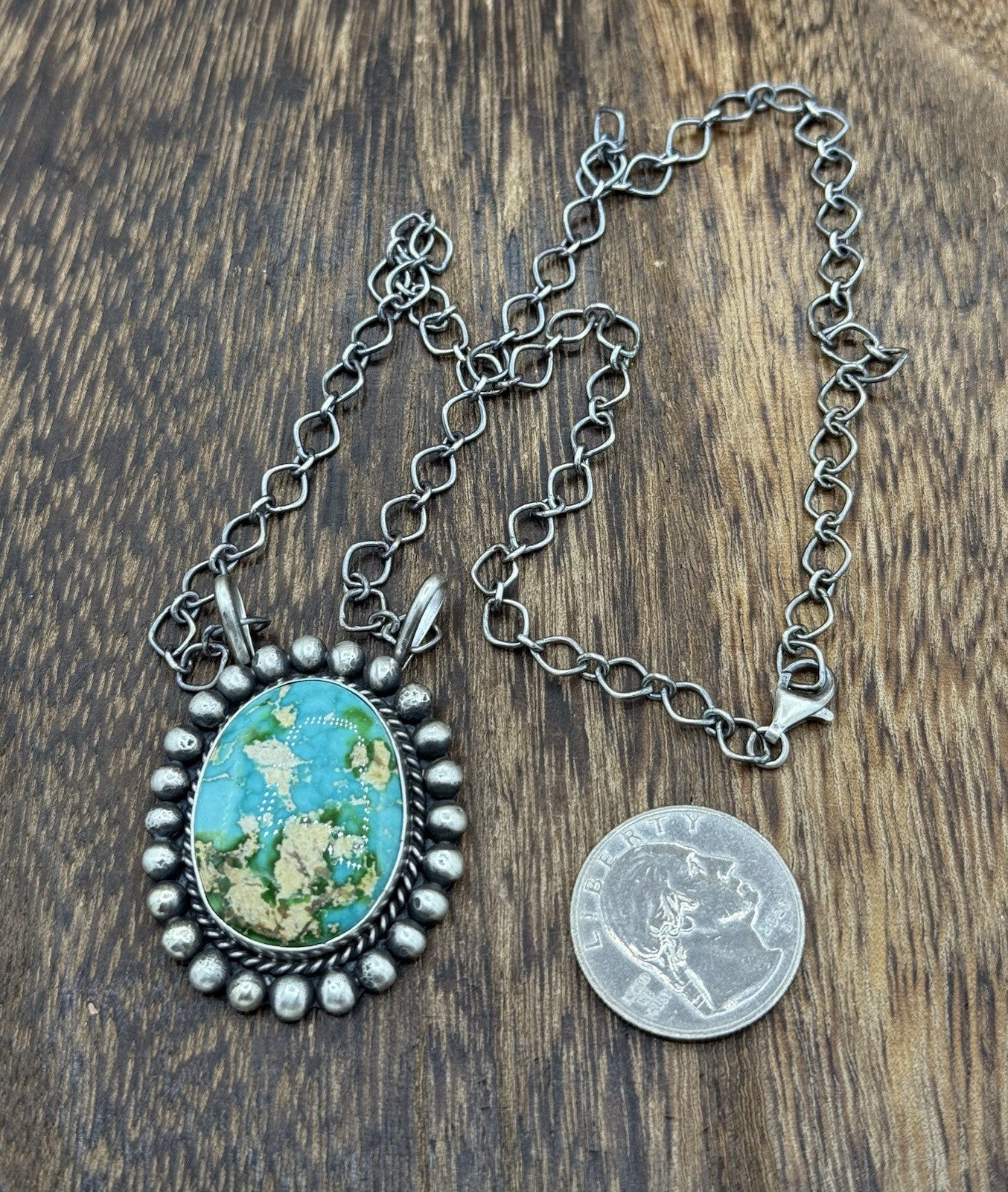 Native Navajo Handmade Sterling Silver Sonoran Gold Turquoise Necklace 18” Large