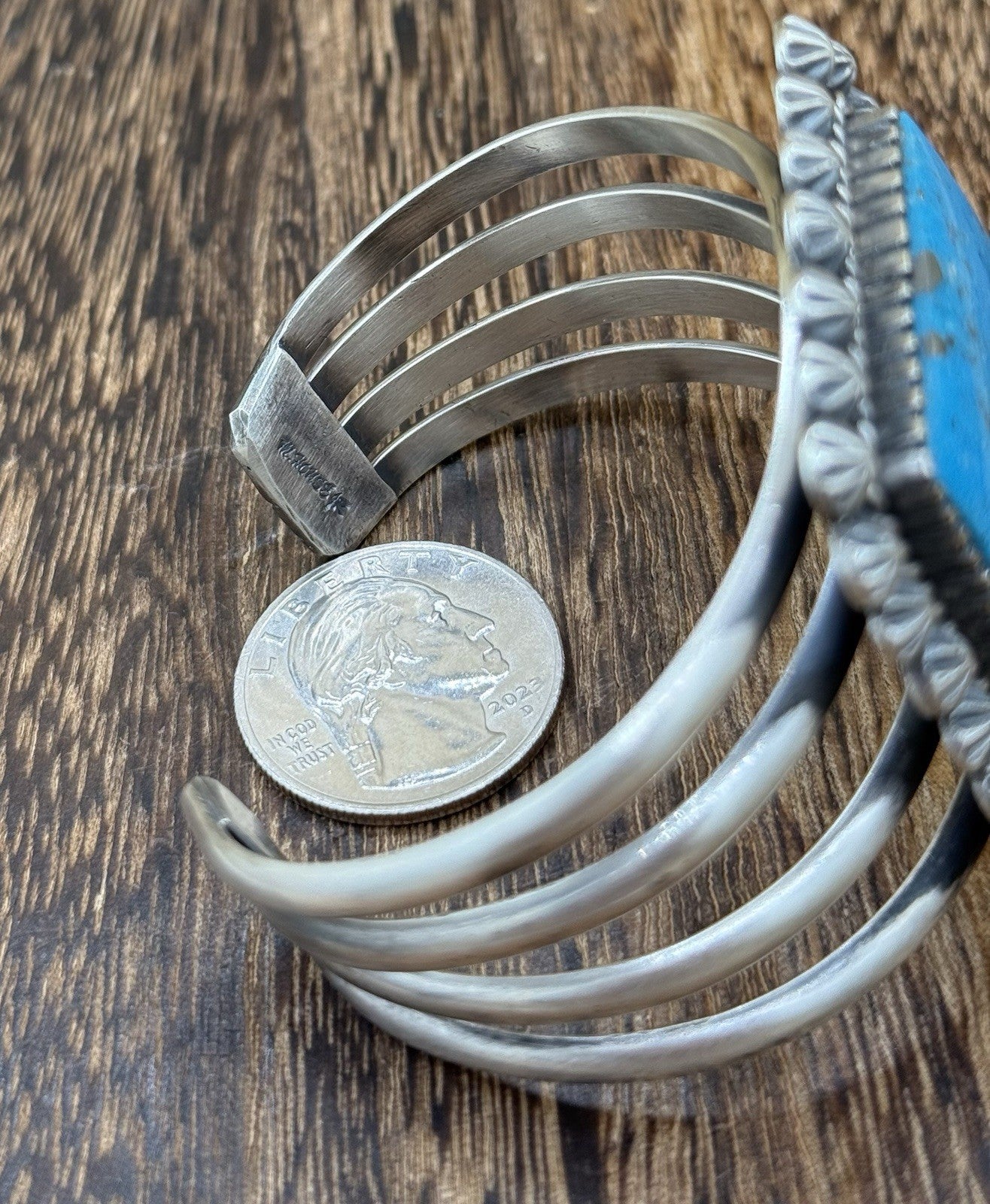 Native Navajo Handmade Sterling Silver Morenci Turquoise Old Look Cuff Bracelet