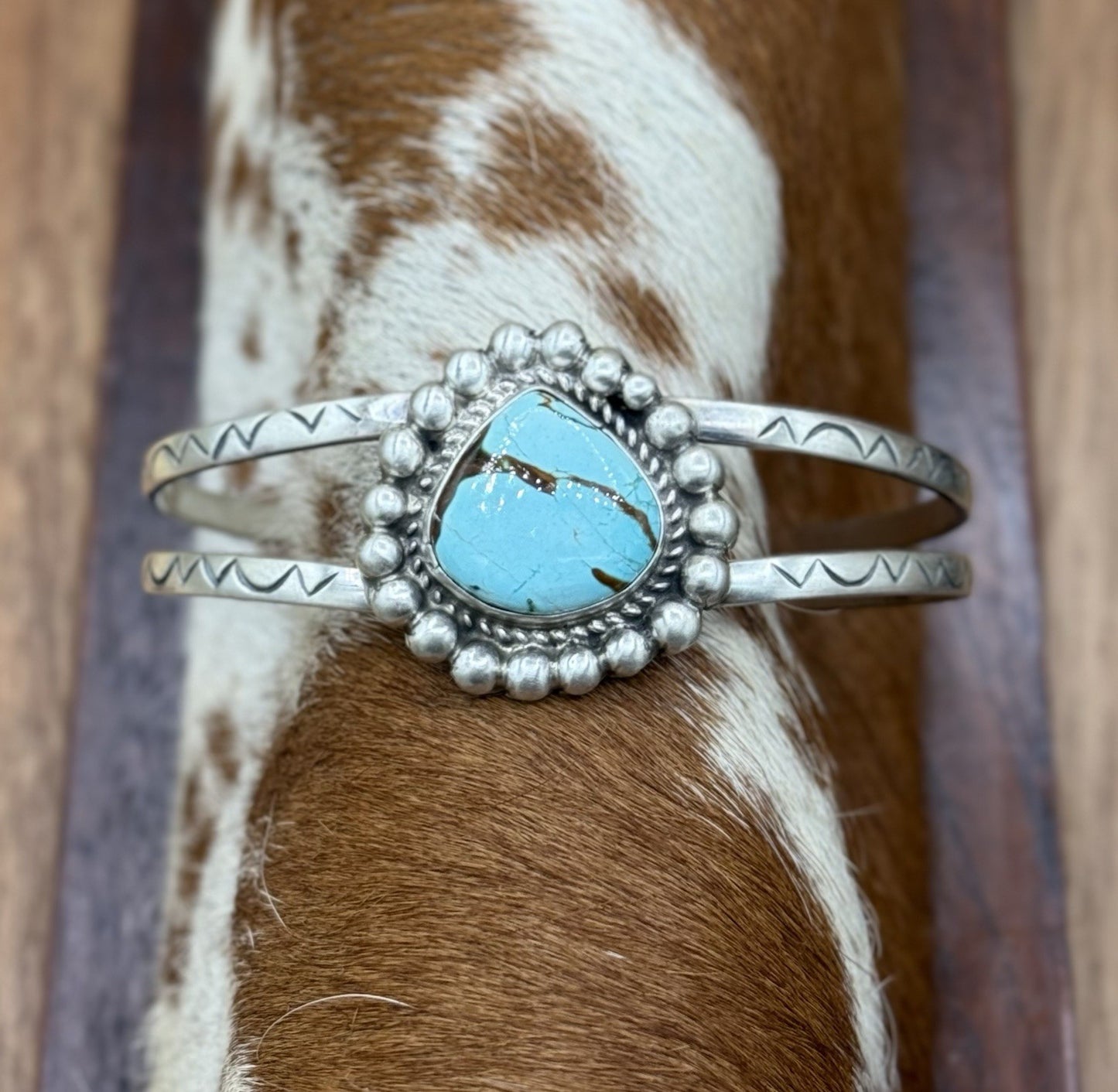 Native Navajo Handmade Sterling Silver Sonoran Gold Turquoise Cuff Bracelet