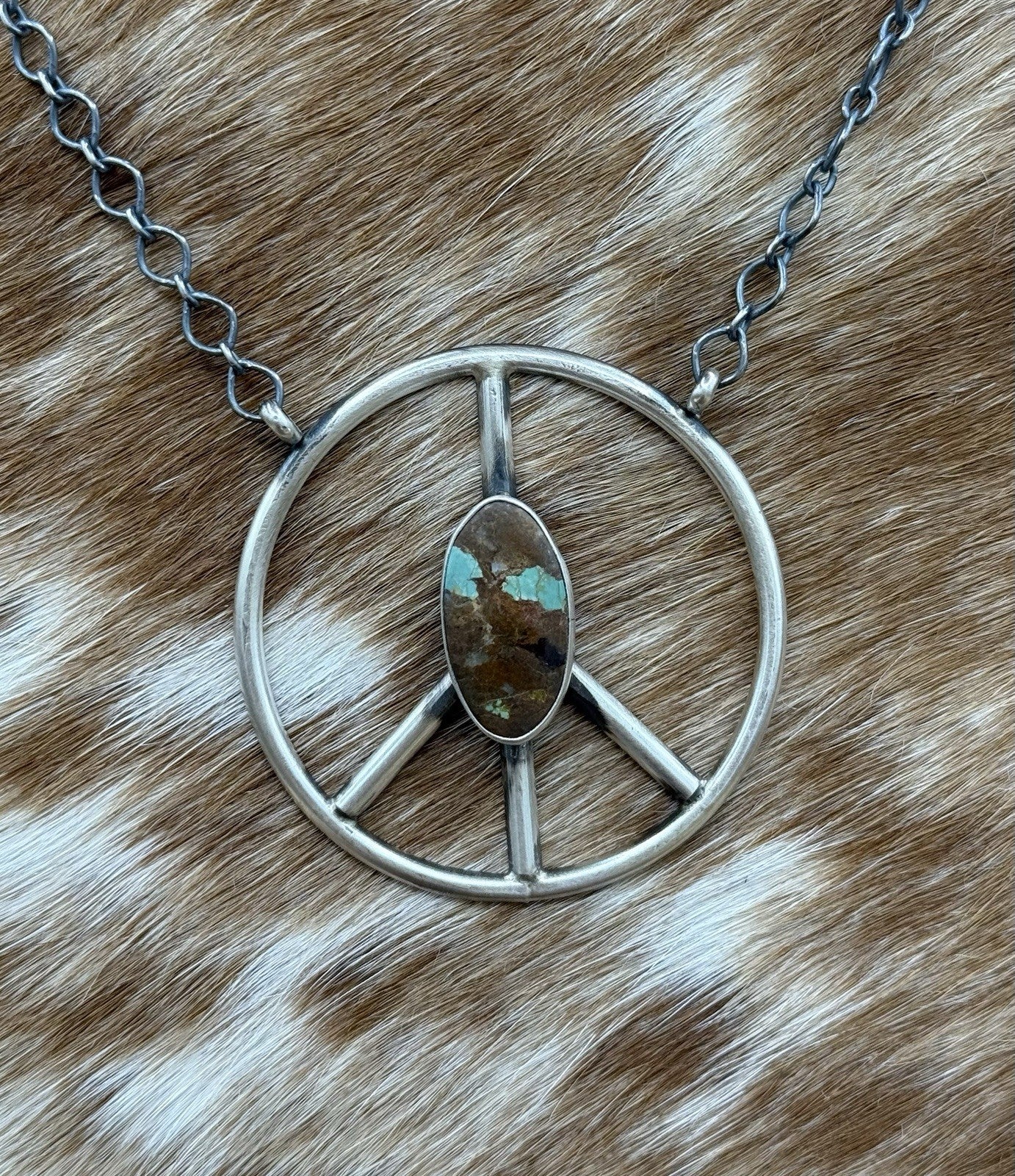 Native American Navajo handmade Sterling Silver Turquoise Peace Hippie Necklace