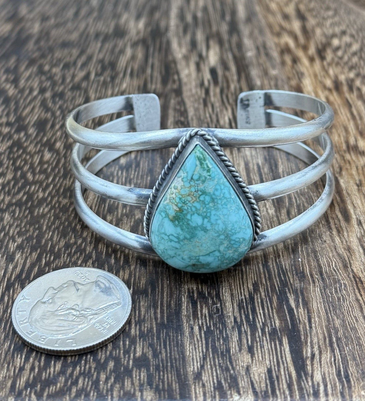Native American Navajo Handmade Sterling Silver Royston Turquoise Cuff Bracelet
