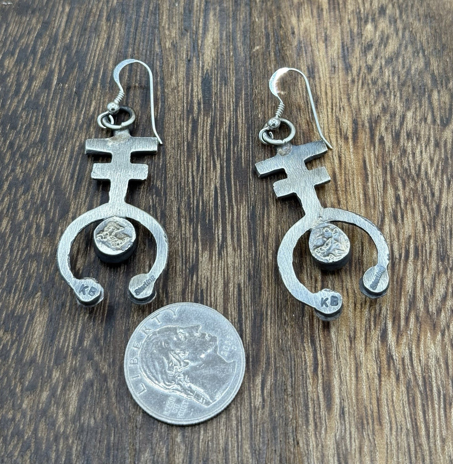 Navajo Handmade Sterling Silver Old Look Kingman Turquoise Earrings Kevin Billah