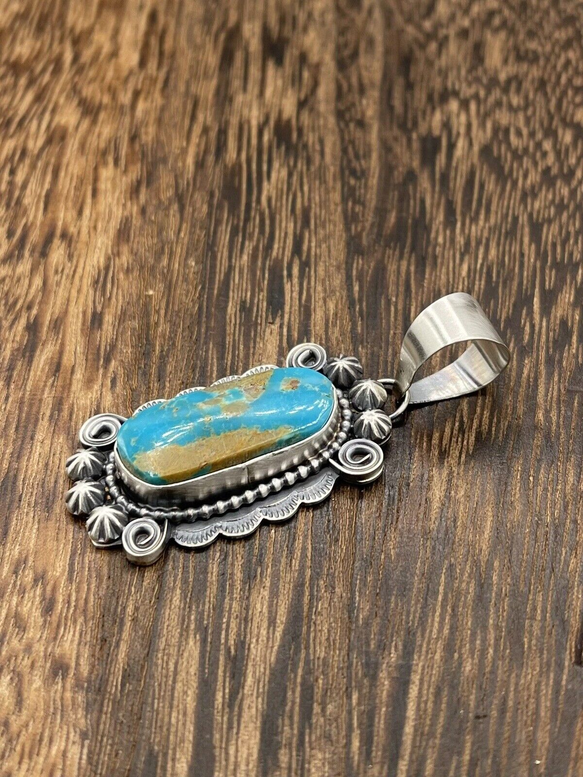 Native American Sterling Silver Navajo Handmade Turquoise Pendant - Betta Lee