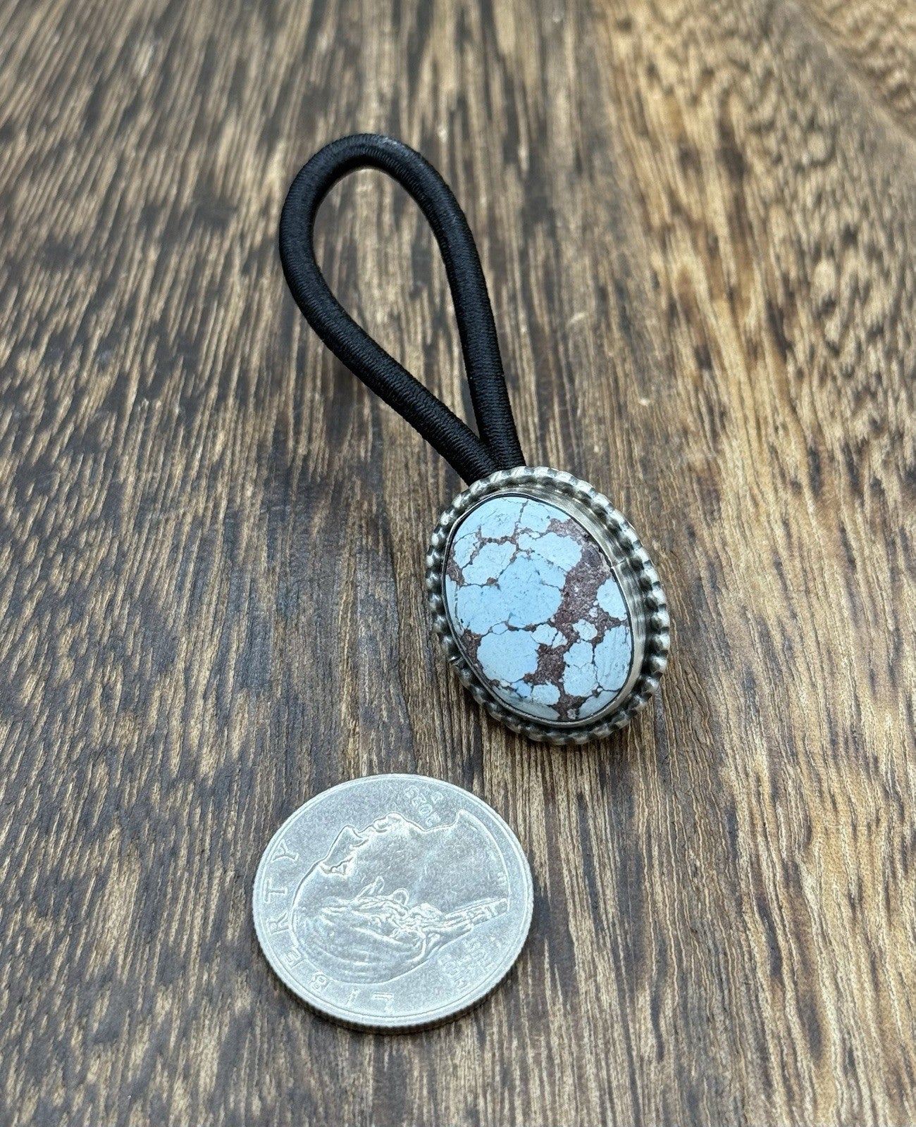 Native American Navajo Handmade Sterling Silver Golden Hills Turquoise Hair Tie