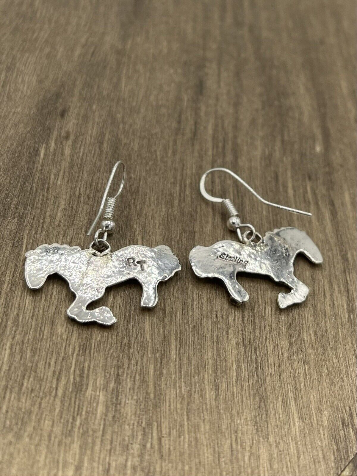 Native American Sterling Silver Navajo Handmade Dangle Horse Earrings