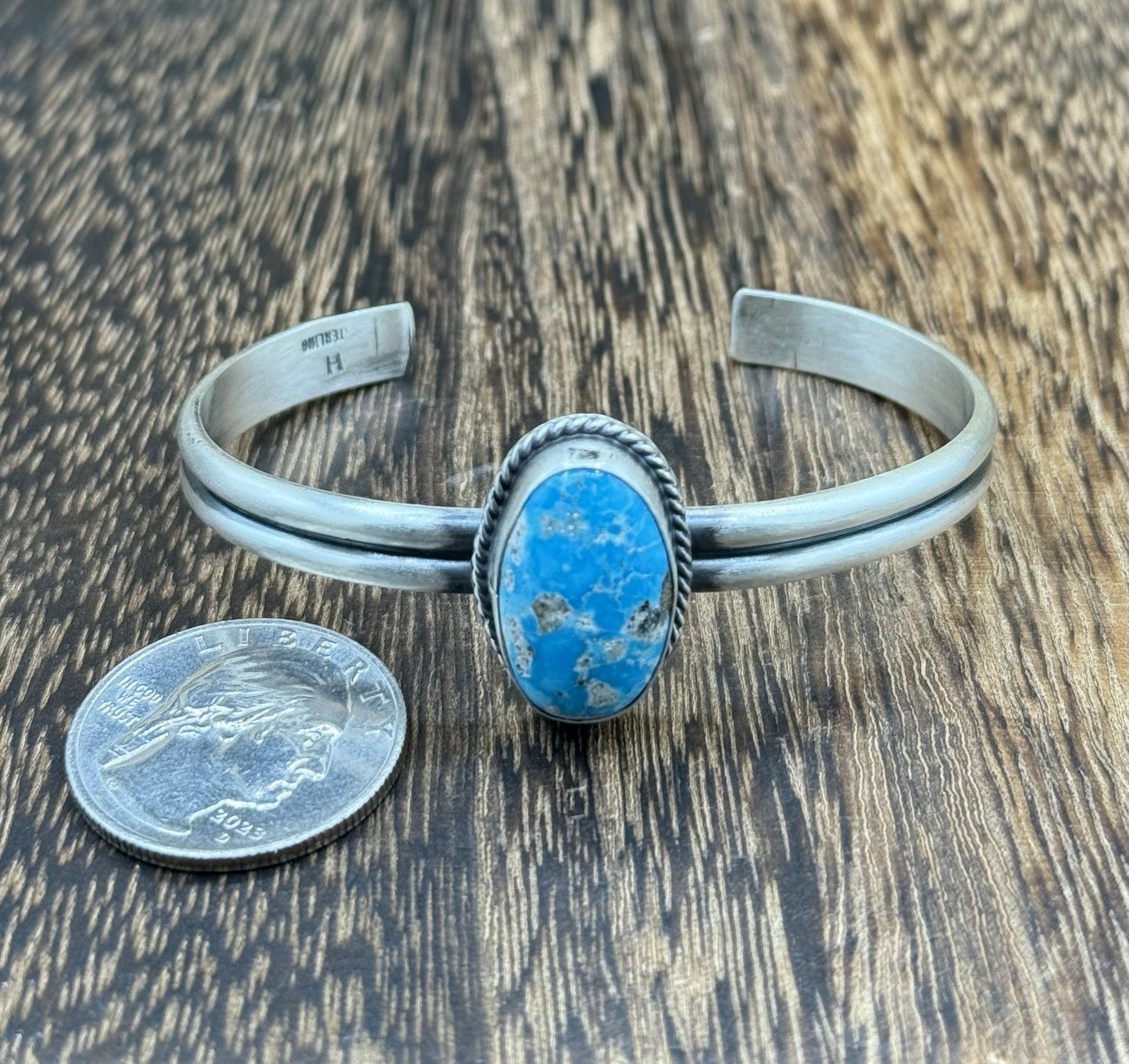 Navajo Handmade Sterling Silver Blue Glacier Turquoise Stacker Cuff Bracelet