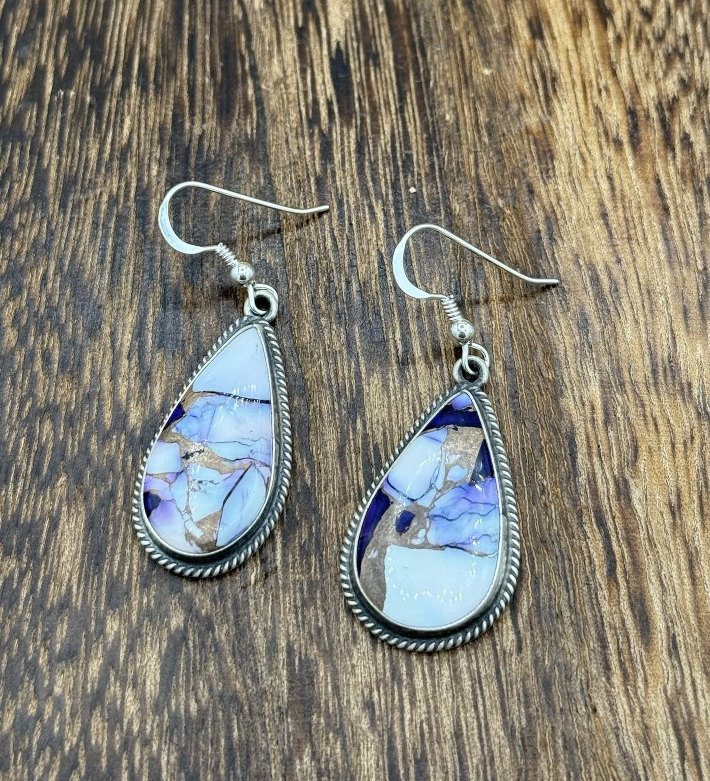 Navajo Handmade Sterling Silver Violet Rose Dahlia Dangle Drop Earrings Byron B.