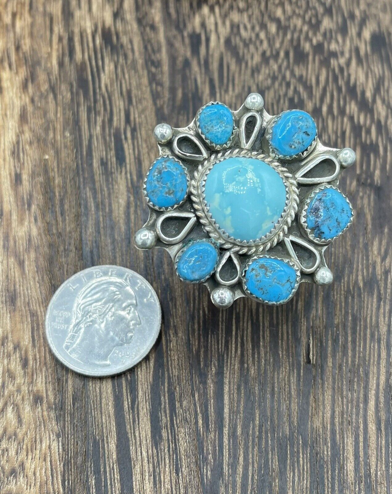 Native American Silver Navajo Handmade Turquoise Adjustable Ring Size 6-11