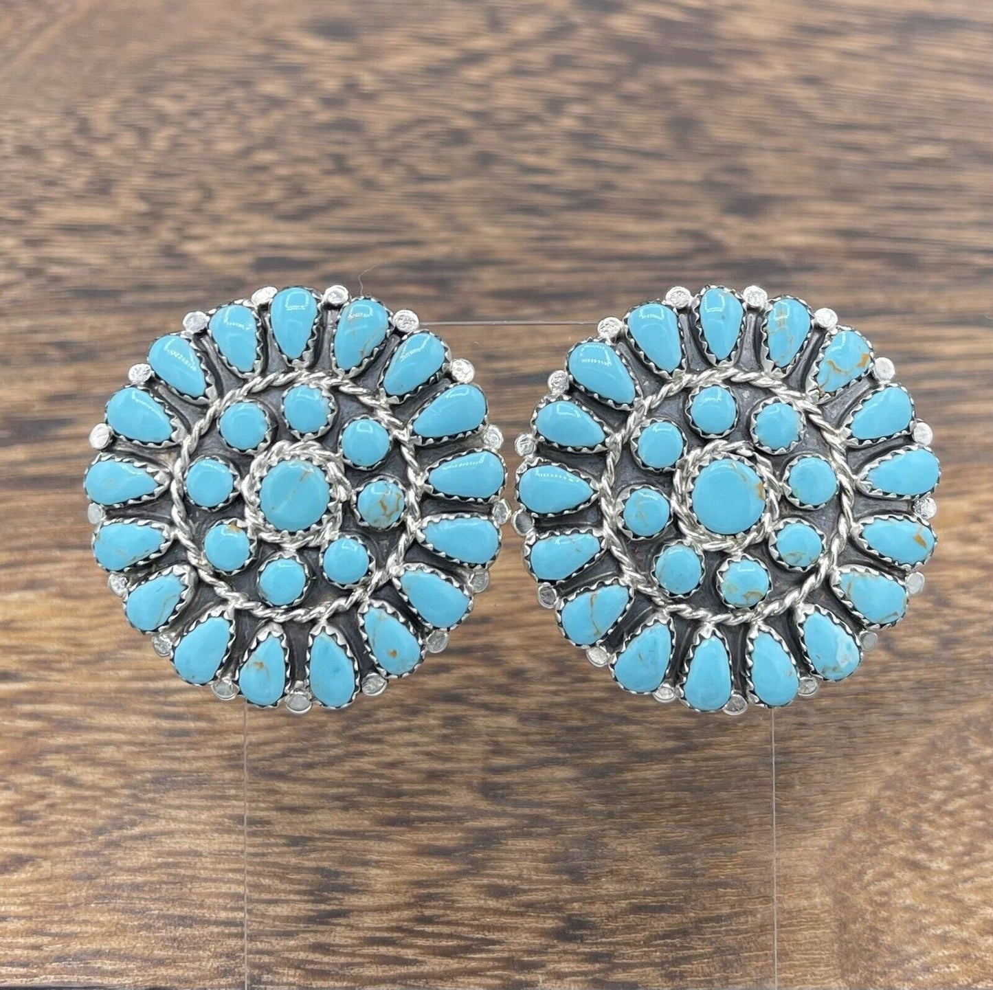 Native American sterling silver Navajo Handmade Turquoise Cluster Post earrings