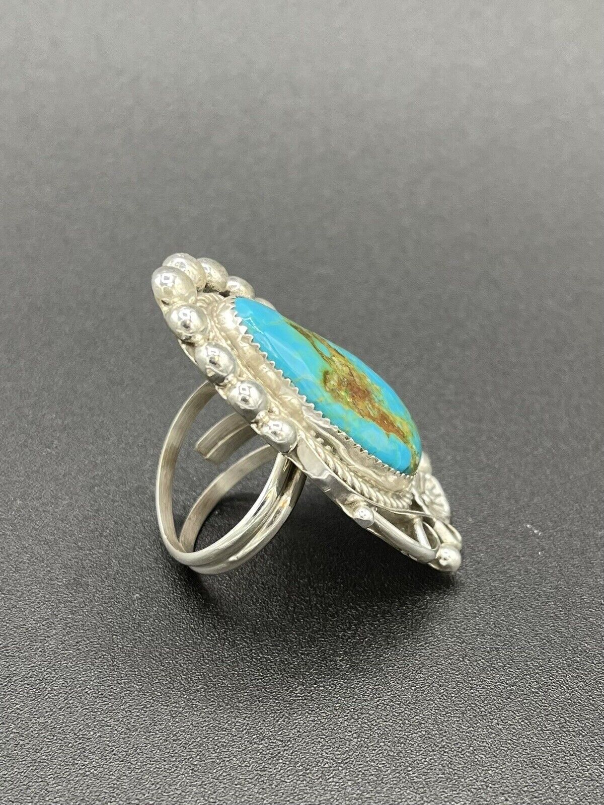 Native American Silver Navajo Handmade Turquoise Adjustable Ring Size 6-11