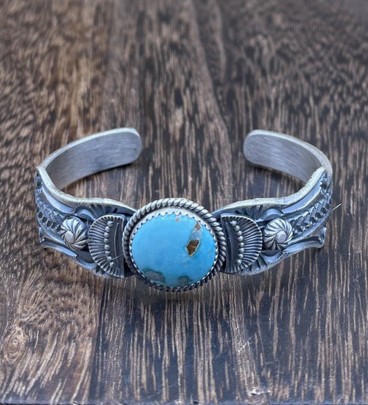 Native American Navajo Handmade Silver Kingman Turquoise Old look Bracelet