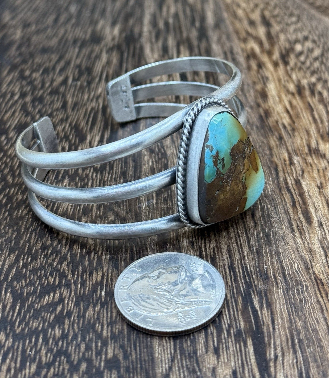 Native American Navajo Handmade Sterling Silver Royston Turquoise Cuff Bracelet