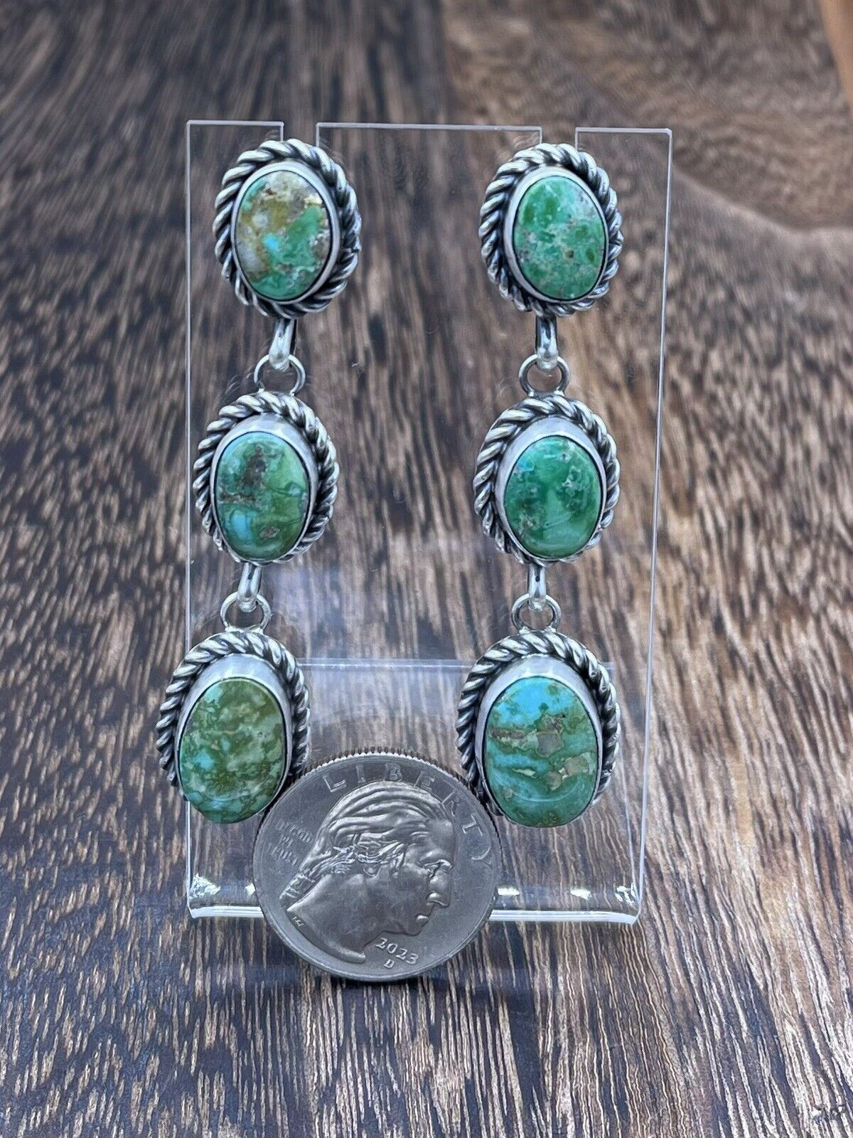 Native American Navajo Handmade Sterling Silver Turquoise Post Dangle Earrings