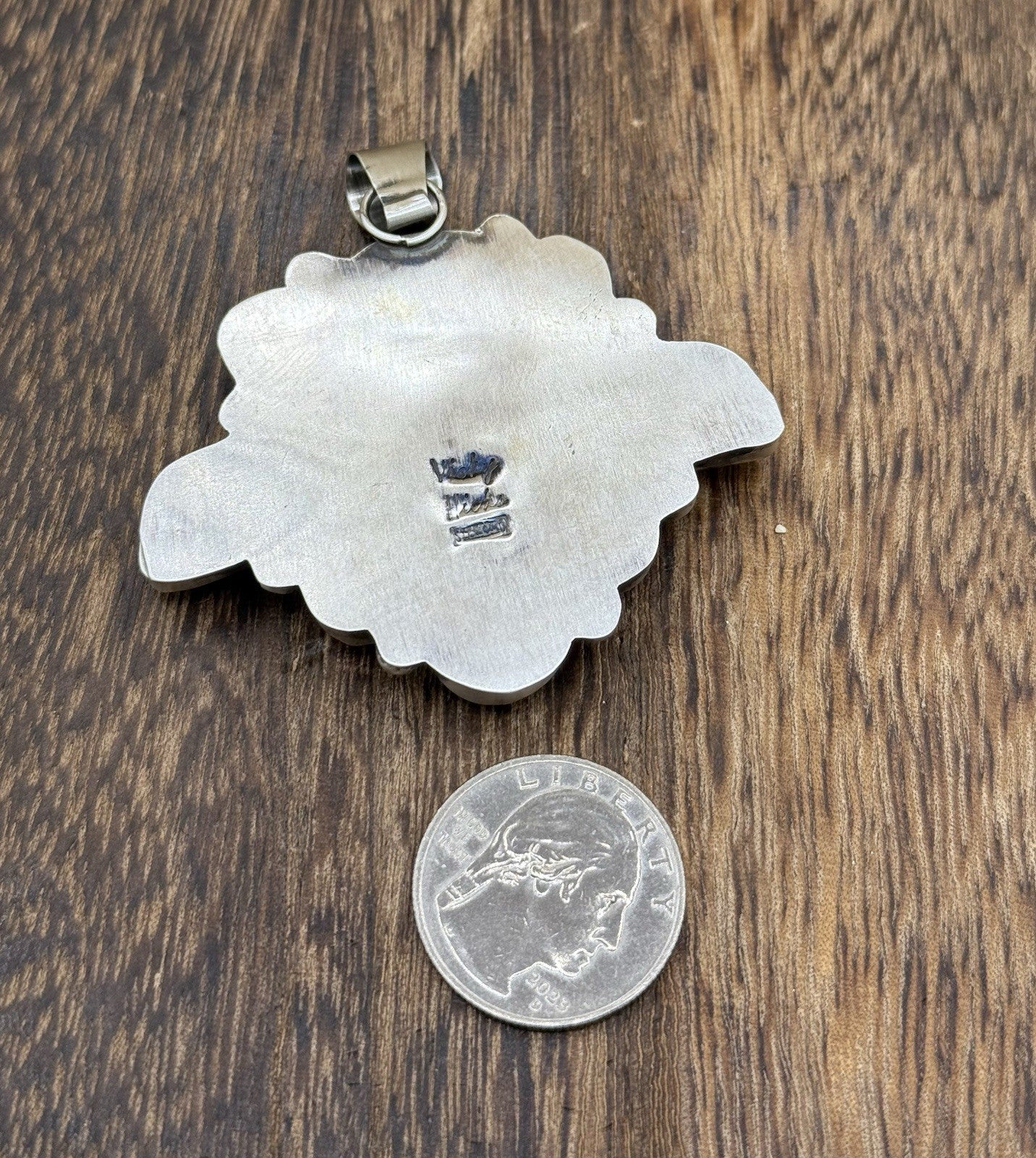 Navajo Handmade Sterling Silver Multi Color Turquoise Spiny Cluster Pendant Lg.