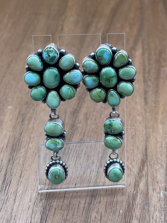 Native American Navajo Handmade Silver Sonoran Gold Turquoise Cluster Earrings