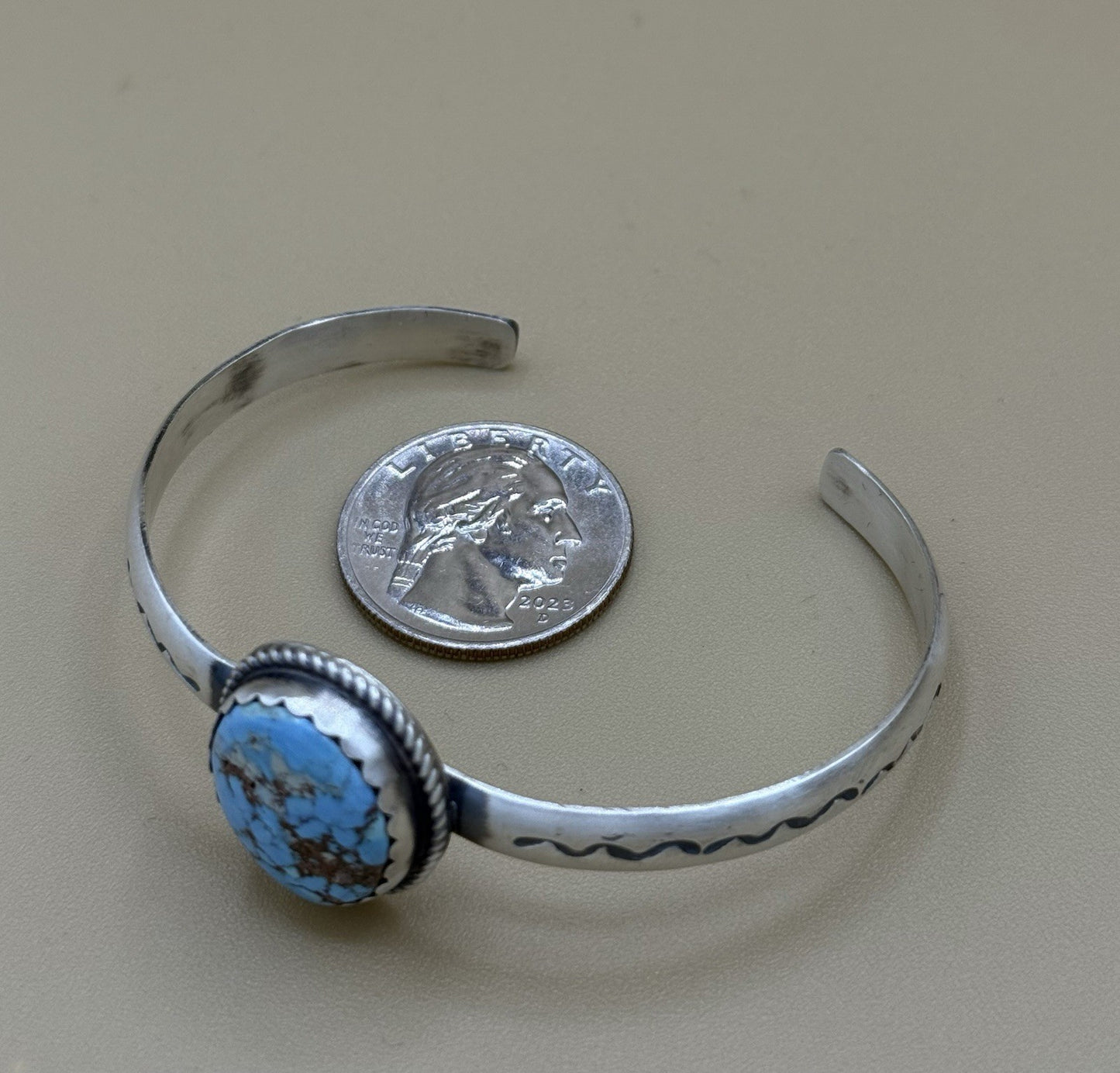 Navajo Handmade Sterling Silver Golden Hills Turquoise Stacker Cuff Bracelet