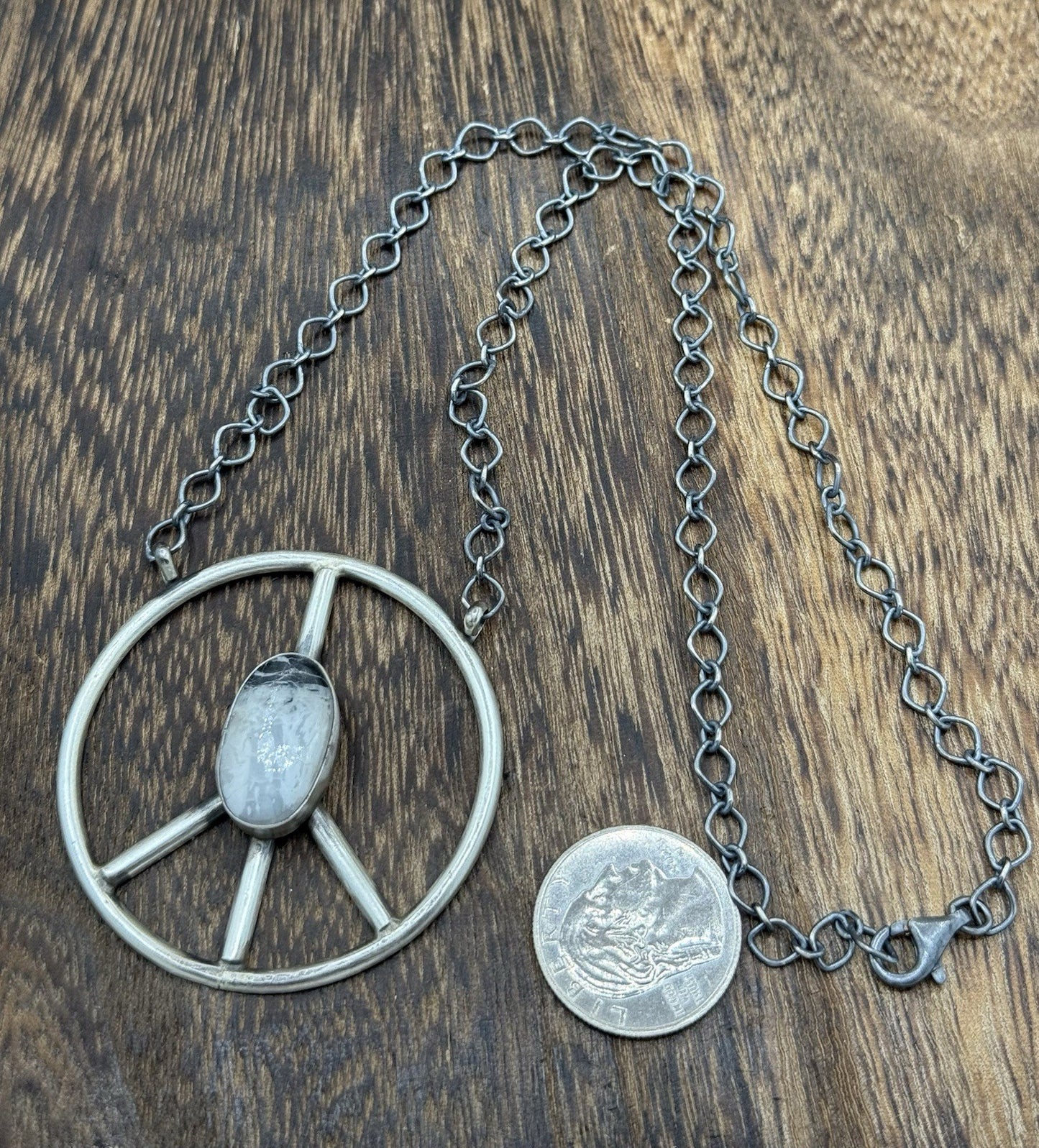 Navajo handmade Sterling Silver White Buffalo Peace Hippie Necklace 18”