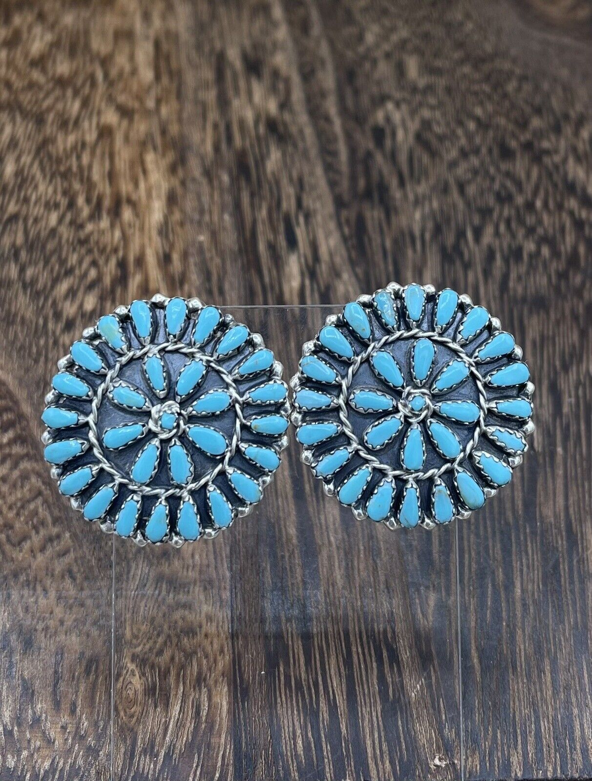 Native American Navajo Handmade Sterling Silver Turquoise Cluster Post earrings