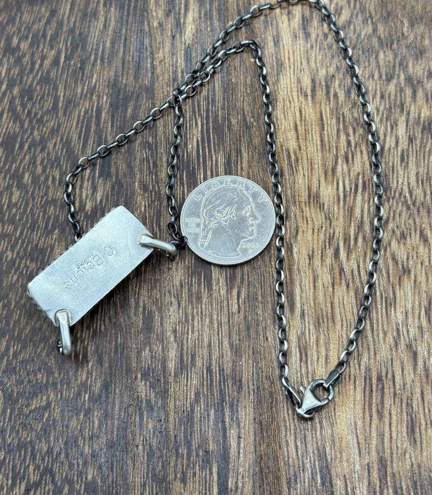 Native Navajo Handmade Sterling Silver Kingman Turquoise Bar Necklace 18”