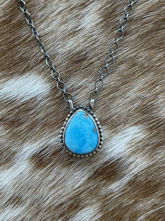 Native American Navajo Handmade Silver Sonoran Bella Turquoise Bar Necklace 18”