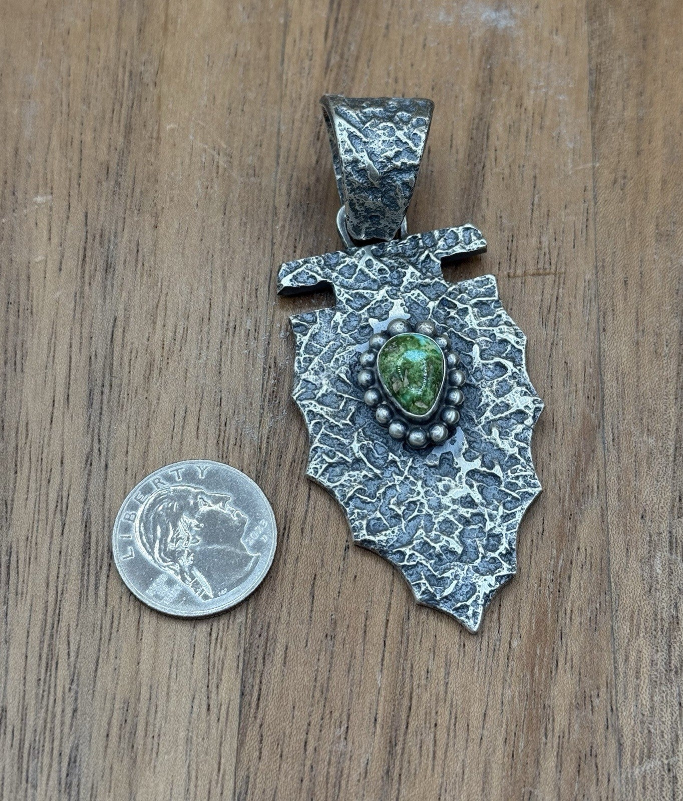 Navajo Silver Sonoran Gold Turquoise Arrowhead Pendant Tufa Cast By Merle House